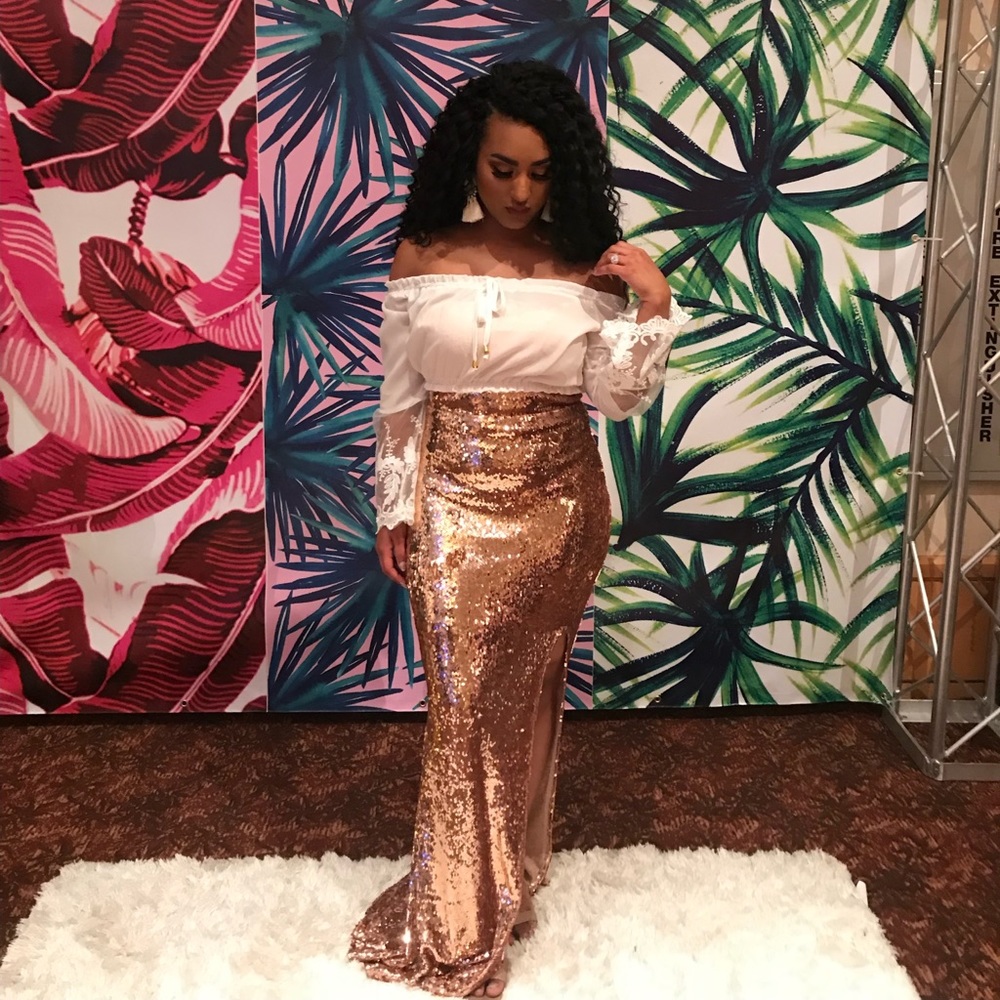 Beautiful long rose gold dress from Fashion Nova!